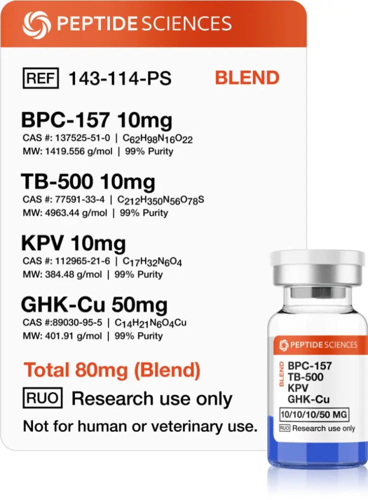BPC-157, TB-500, KPV, GHK-Cu 80mg (Klow Blend) - Peptide Sciences
