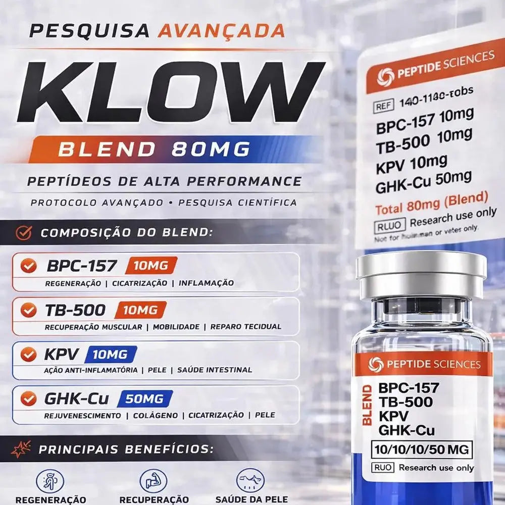 klow para que serve O Klow? Na maior parte das clnicas, um blend de peptdeos voltado para: Aumento da liberao de GH (growth hormone) Melhora da composio corporal BPC-157, TB-500, KPV, GHK-Cu 80mg