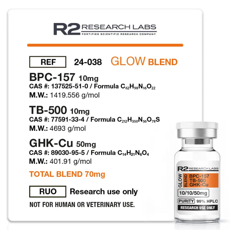 GLOW 70mg Blend (Liofilizada) com Água Bacteriostática - R2 Research Labs - Peptídeo