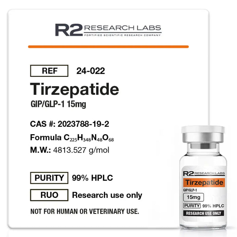 Tirzepatide 15mg (Liofilizada) com Água Bacteriostática - R2 Research Labs - Peptídeos